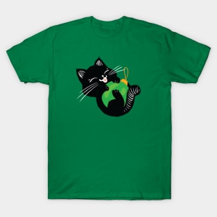 Cute black kitten with green ball T-Shirt